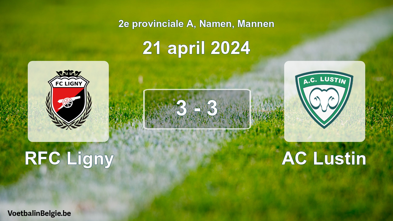 Gespeelde wedstrijd mannenvoetbal: RFC Ligny - AC Lustin 3 - 3 (21 april 2024)