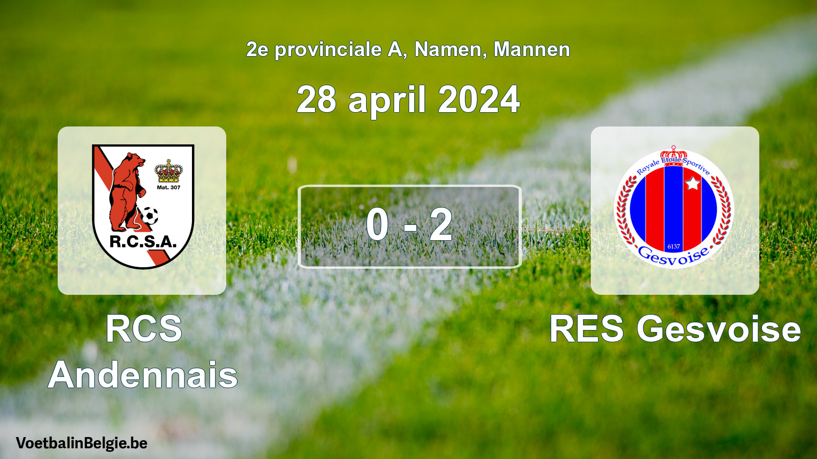 Gespeelde wedstrijd mannenvoetbal: RCS Andennais - RES Gesvoise 0 - 2 (28 april 2024)