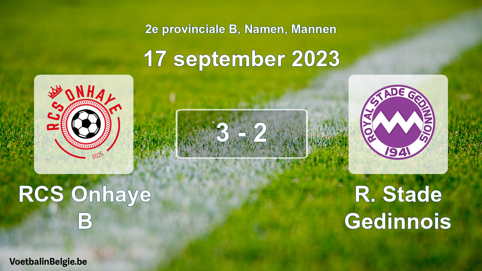 Gespeelde wedstrijd mannenvoetbal: RCS Onhaye B - R. Stade Gedinnois 3 - 2 (17 september 2023)