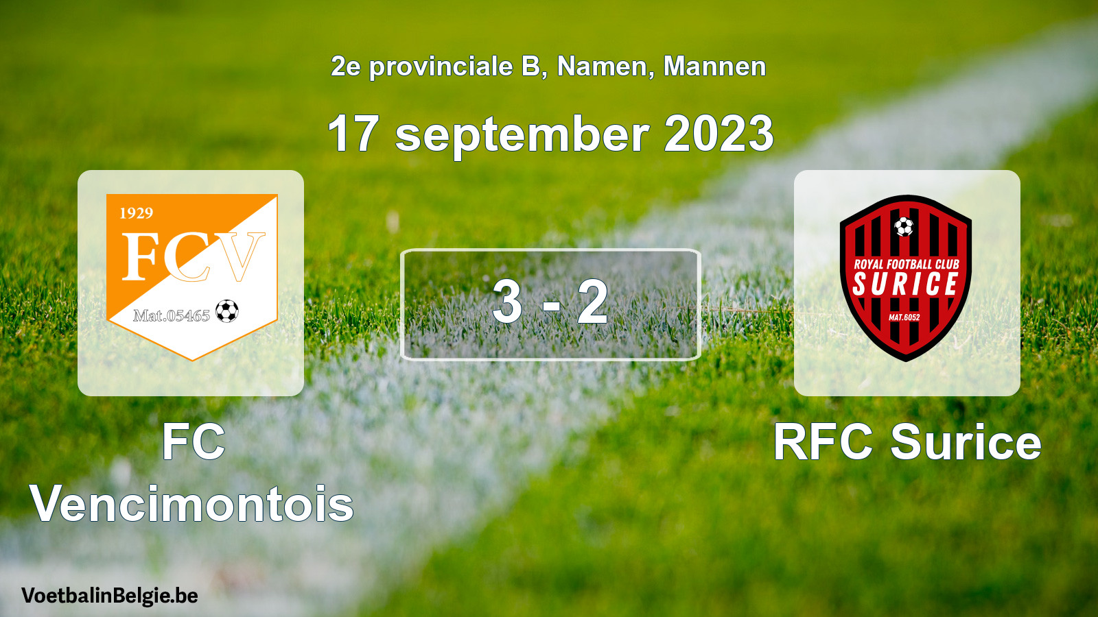 Gespeelde wedstrijd mannenvoetbal: FC Vencimontois - RFC Surice 3 - 2 (17 september 2023)