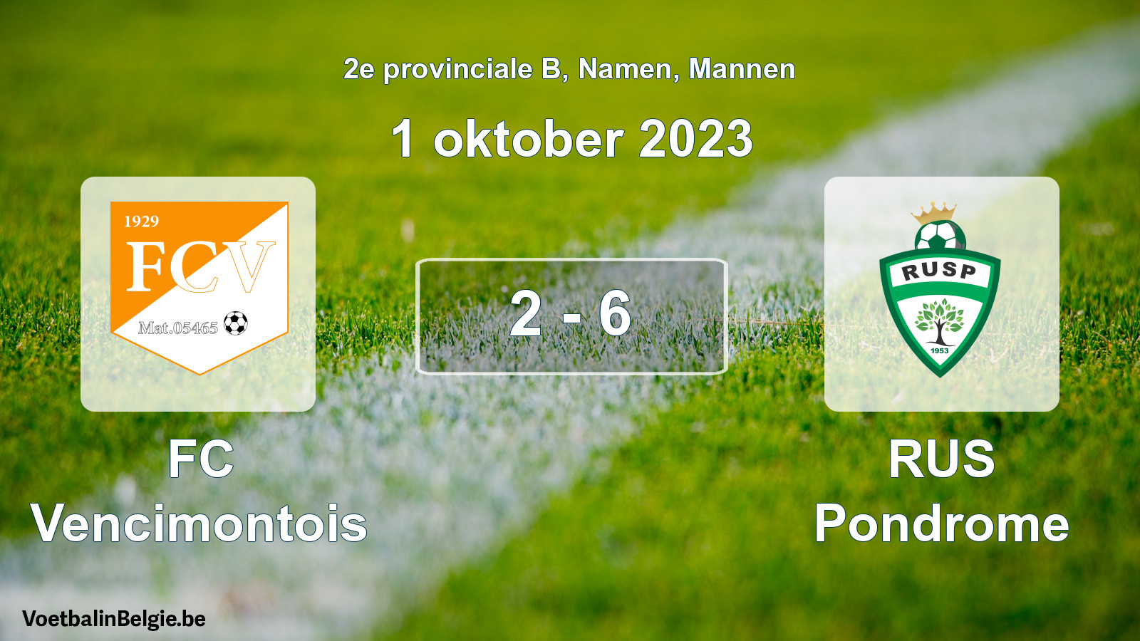 Gespeelde wedstrijd mannenvoetbal: FC Vencimontois - RUS Pondrome 2 - 6 (1 oktober 2023)