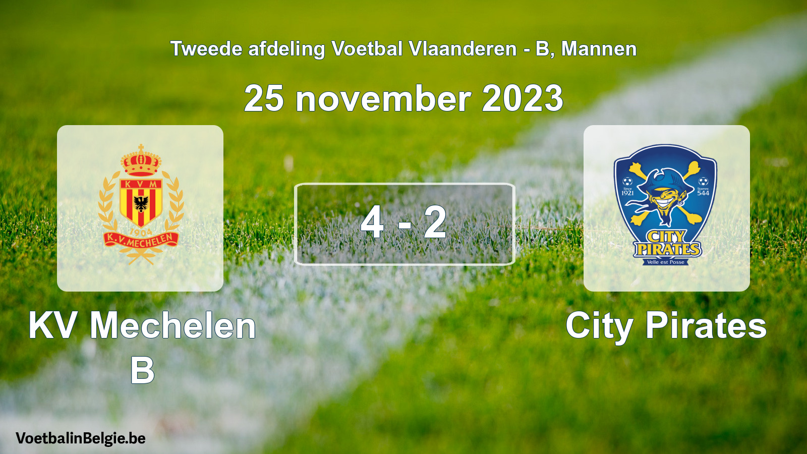 Gespeelde wedstrijd mannenvoetbal: KV Mechelen B - City Pirates 4 - 2 (25 november 2023)
