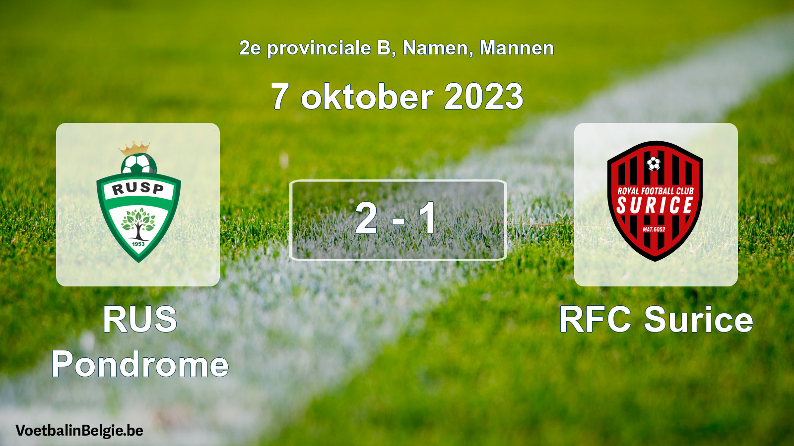 Gespeelde wedstrijd mannenvoetbal: RUS Pondrome - RFC Surice 2 - 1 (7 oktober 2023)