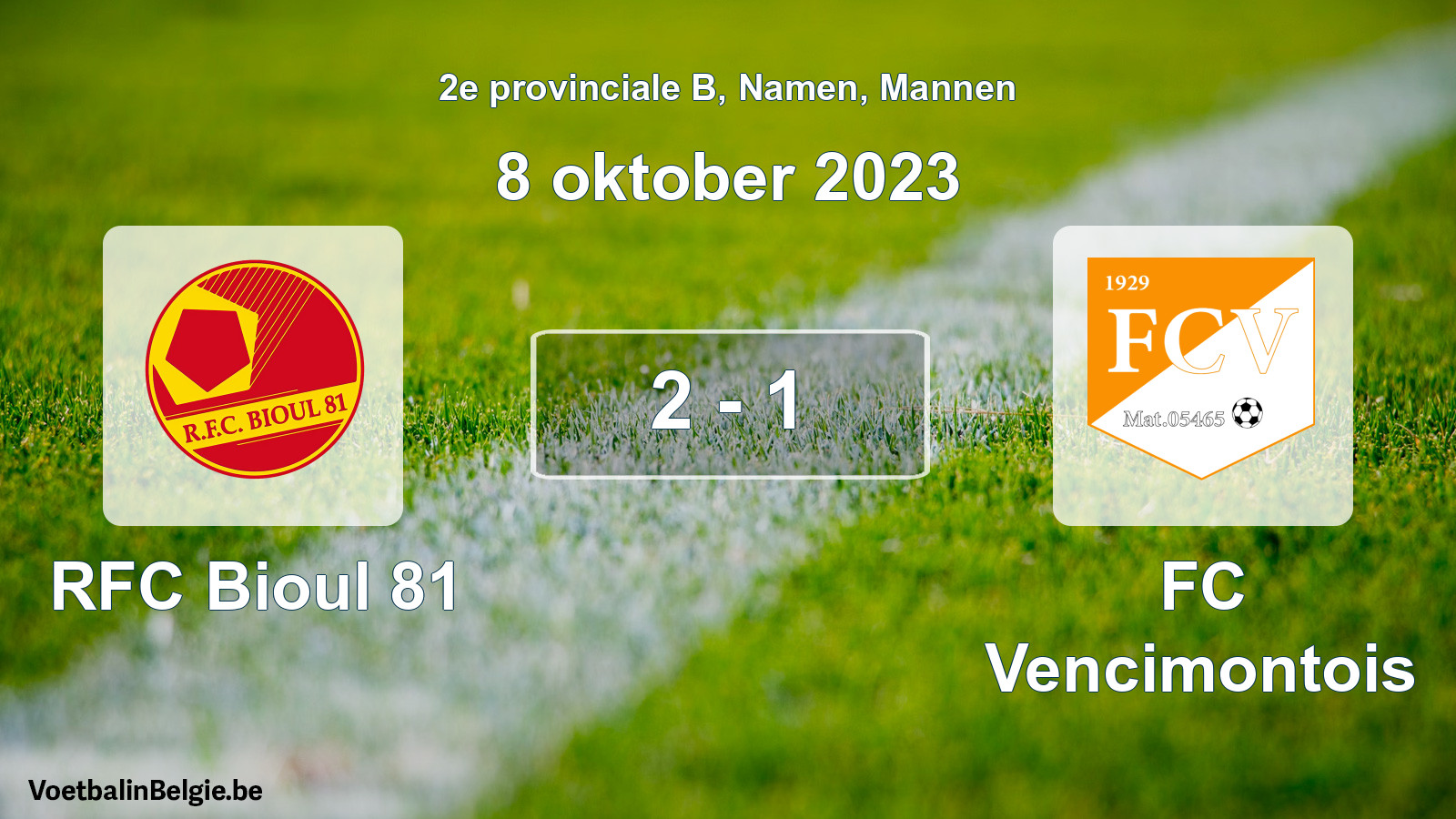 Gespeelde wedstrijd mannenvoetbal: RFC Bioul 81 - FC Vencimontois 2 - 1 (8 oktober 2023)