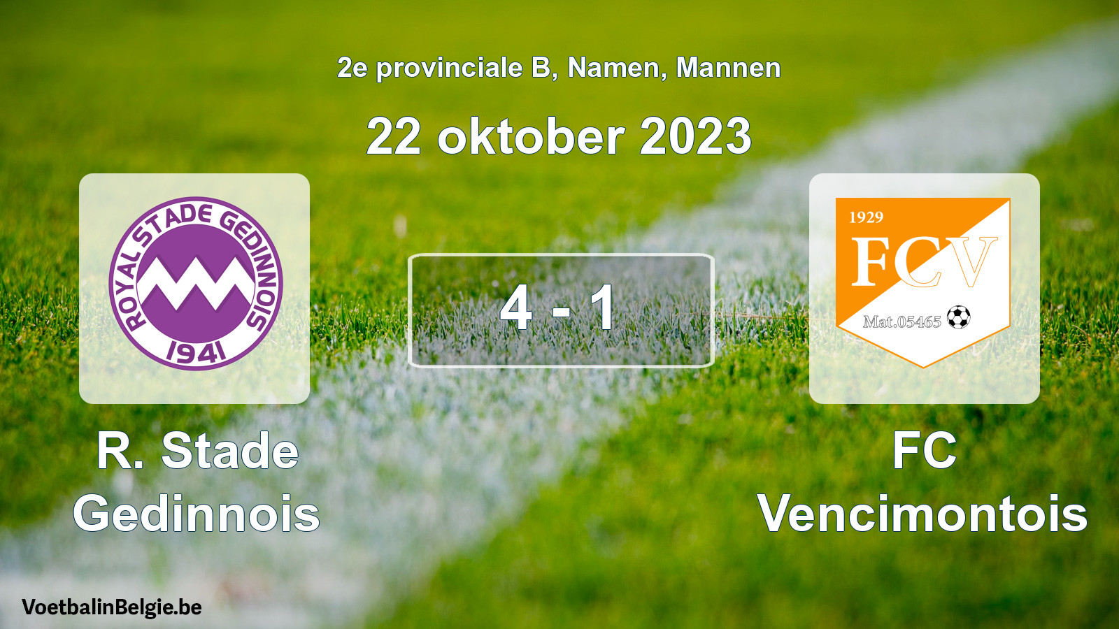 Gespeelde wedstrijd mannenvoetbal: R. Stade Gedinnois - FC Vencimontois 4 - 1 (22 oktober 2023)