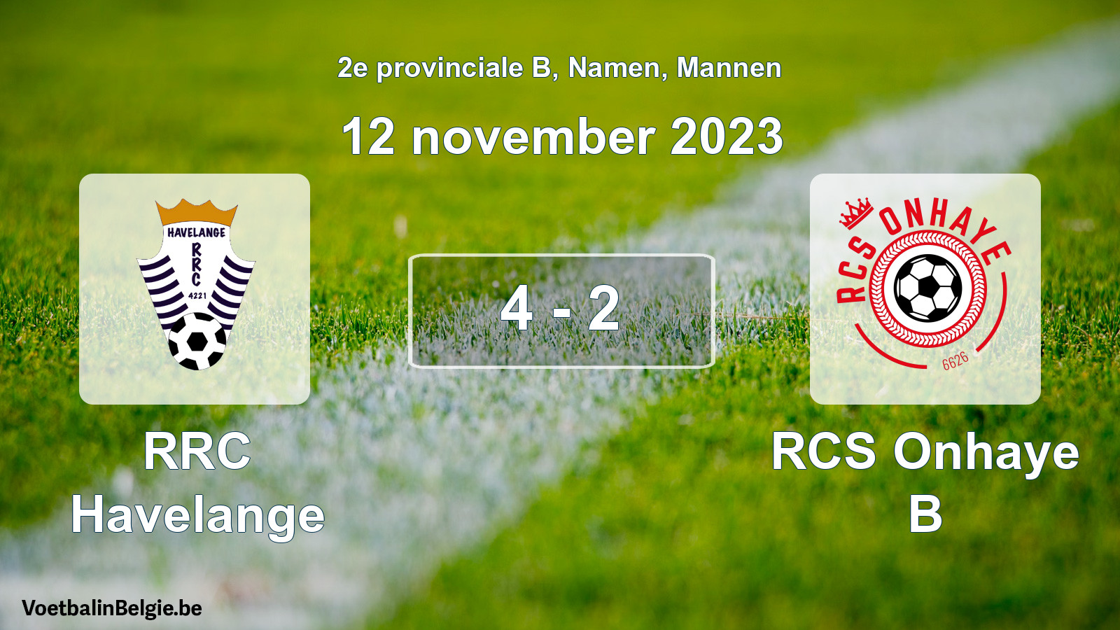 Gespeelde wedstrijd mannenvoetbal: RRC Havelange - RCS Onhaye B 4 - 2 (12 november 2023)