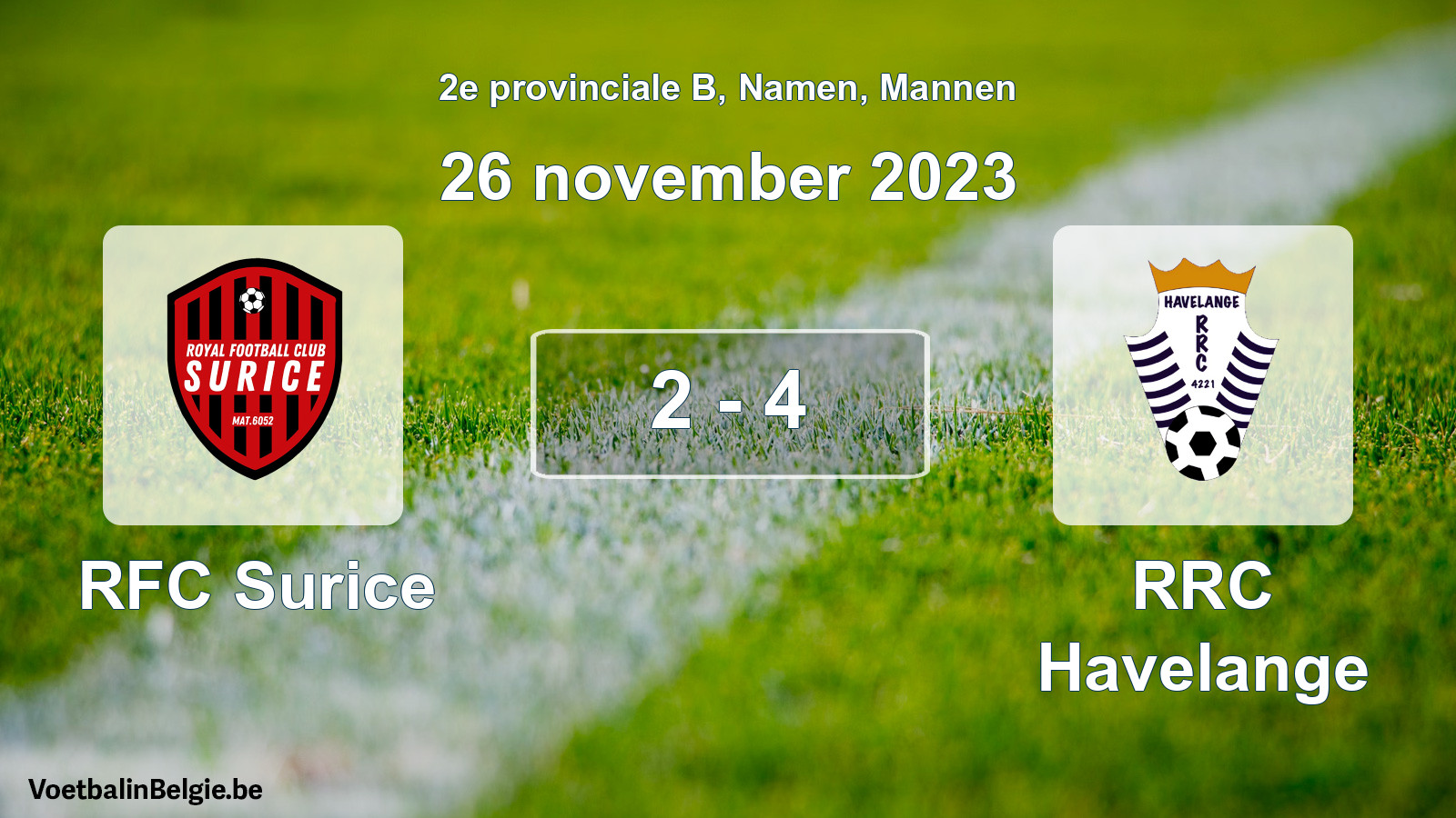Gespeelde wedstrijd mannenvoetbal: RFC Surice - RRC Havelange 2 - 4 (26 november 2023)