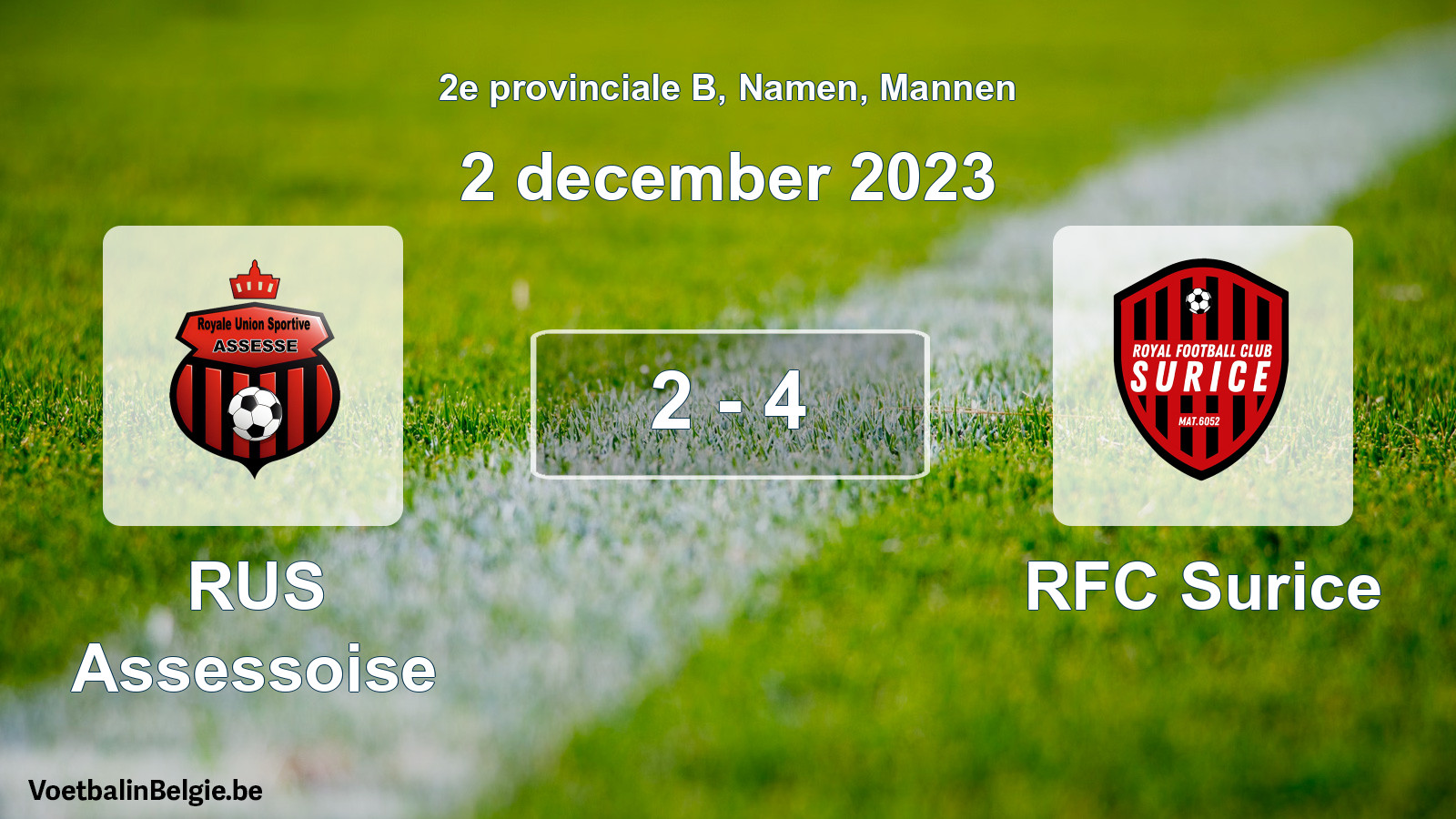 Gespeelde wedstrijd mannenvoetbal: RUS Assessoise - RFC Surice 2 - 4 (2 december 2023)