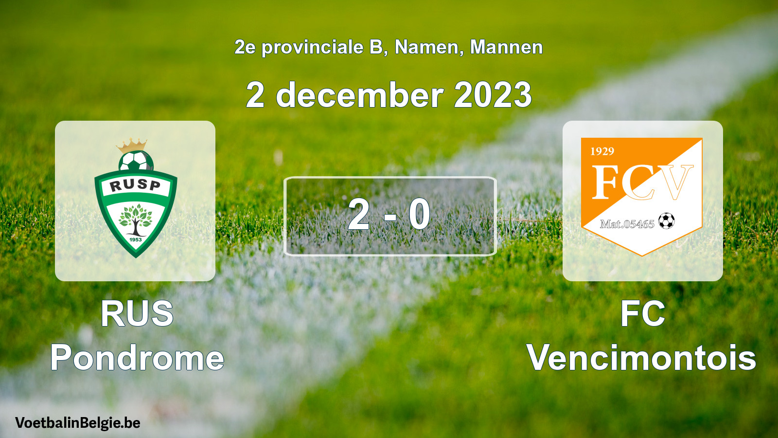 Gespeelde wedstrijd mannenvoetbal: RUS Pondrome - FC Vencimontois 2 - 0 (2 december 2023)