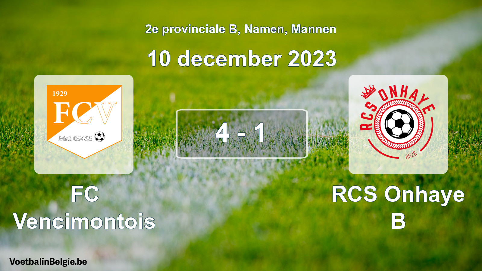 Gespeelde wedstrijd mannenvoetbal: FC Vencimontois - RCS Onhaye B 4 - 1 (10 december 2023)