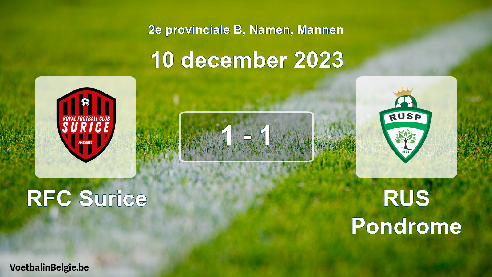 Gespeelde wedstrijd mannenvoetbal: RFC Surice - RUS Pondrome 1 - 1 (10 december 2023)