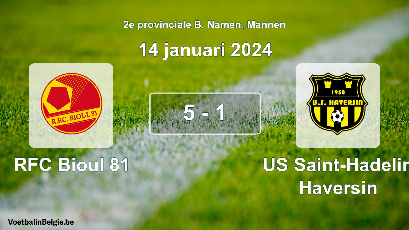 Gespeelde wedstrijd mannenvoetbal: RFC Bioul 81 - US Saint-Hadelin Haversin 5 - 1 (14 januari 2024)