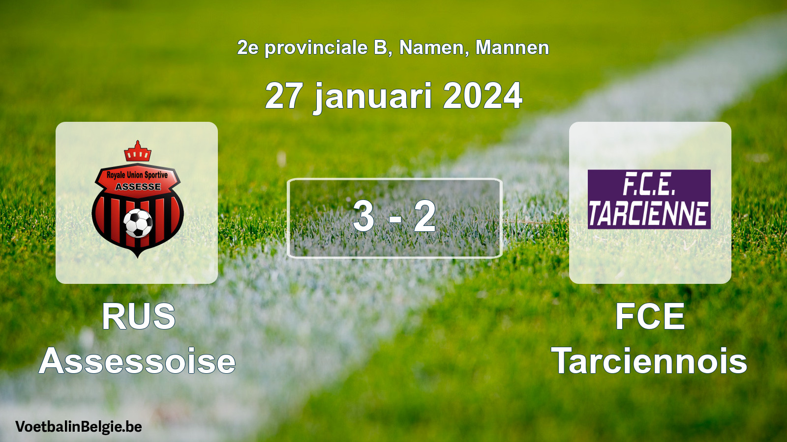 Gespeelde wedstrijd mannenvoetbal: RUS Assessoise - FCE Tarciennois 3 - 2 (27 januari 2024)
