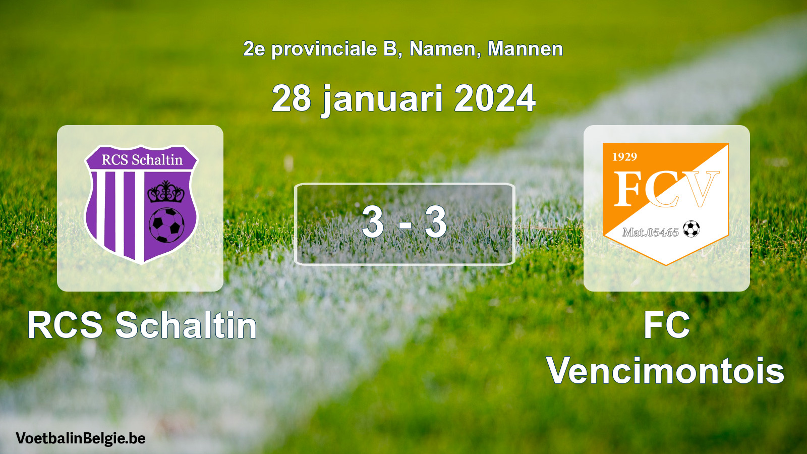 Gespeelde wedstrijd mannenvoetbal: RCS Schaltin - FC Vencimontois 3 - 3 (28 januari 2024)