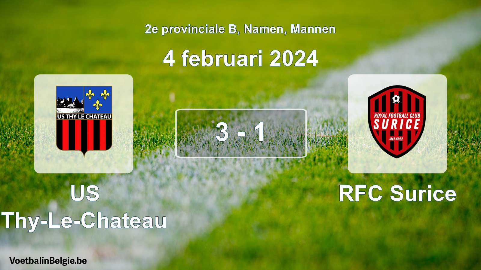 Gespeelde wedstrijd mannenvoetbal: US Thy-Le-Chateau - RFC Surice 3 - 1 (4 februari 2024)