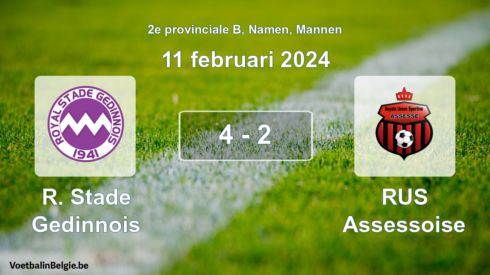 Gespeelde wedstrijd mannenvoetbal: R. Stade Gedinnois - RUS Assessoise 4 - 2 (11 februari 2024)