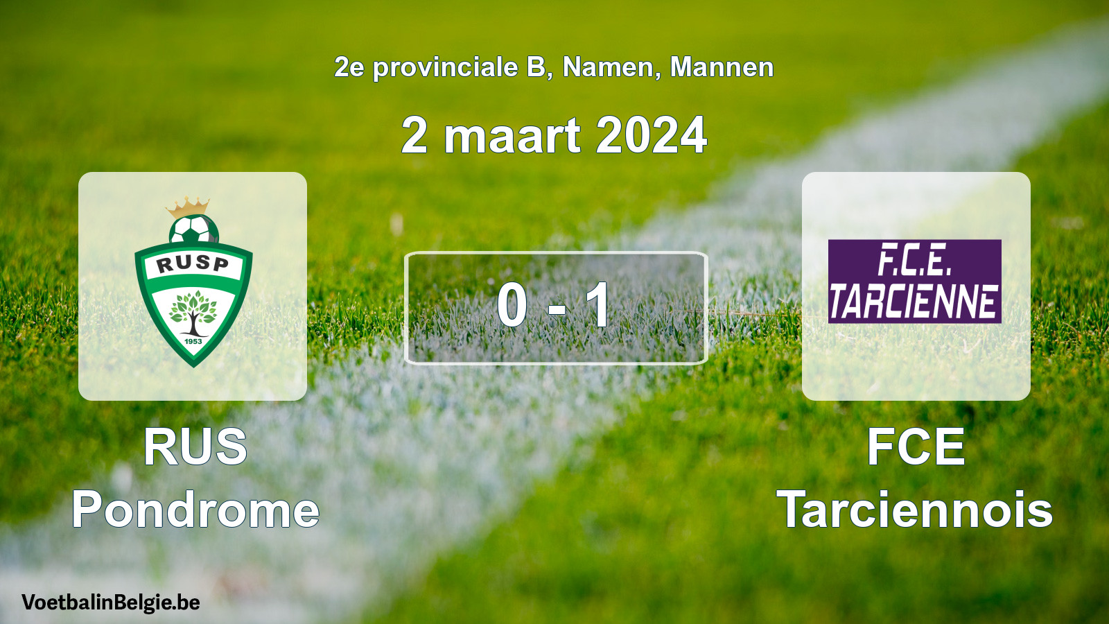 Gespeelde wedstrijd mannenvoetbal: RUS Pondrome - FCE Tarciennois 0 - 1 (2 maart 2024)