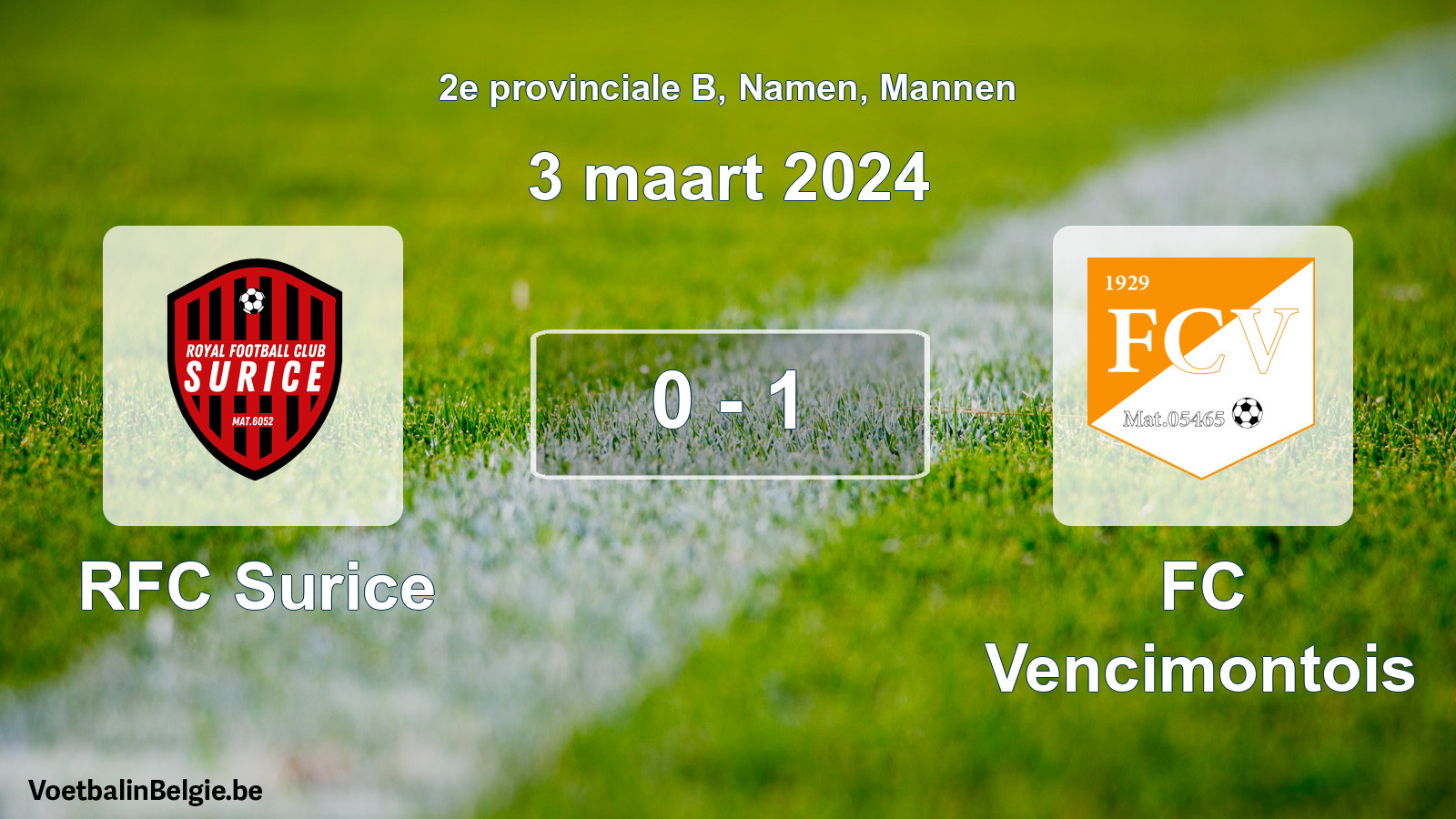 Gespeelde wedstrijd mannenvoetbal: RFC Surice - FC Vencimontois 0 - 1 (3 maart 2024)