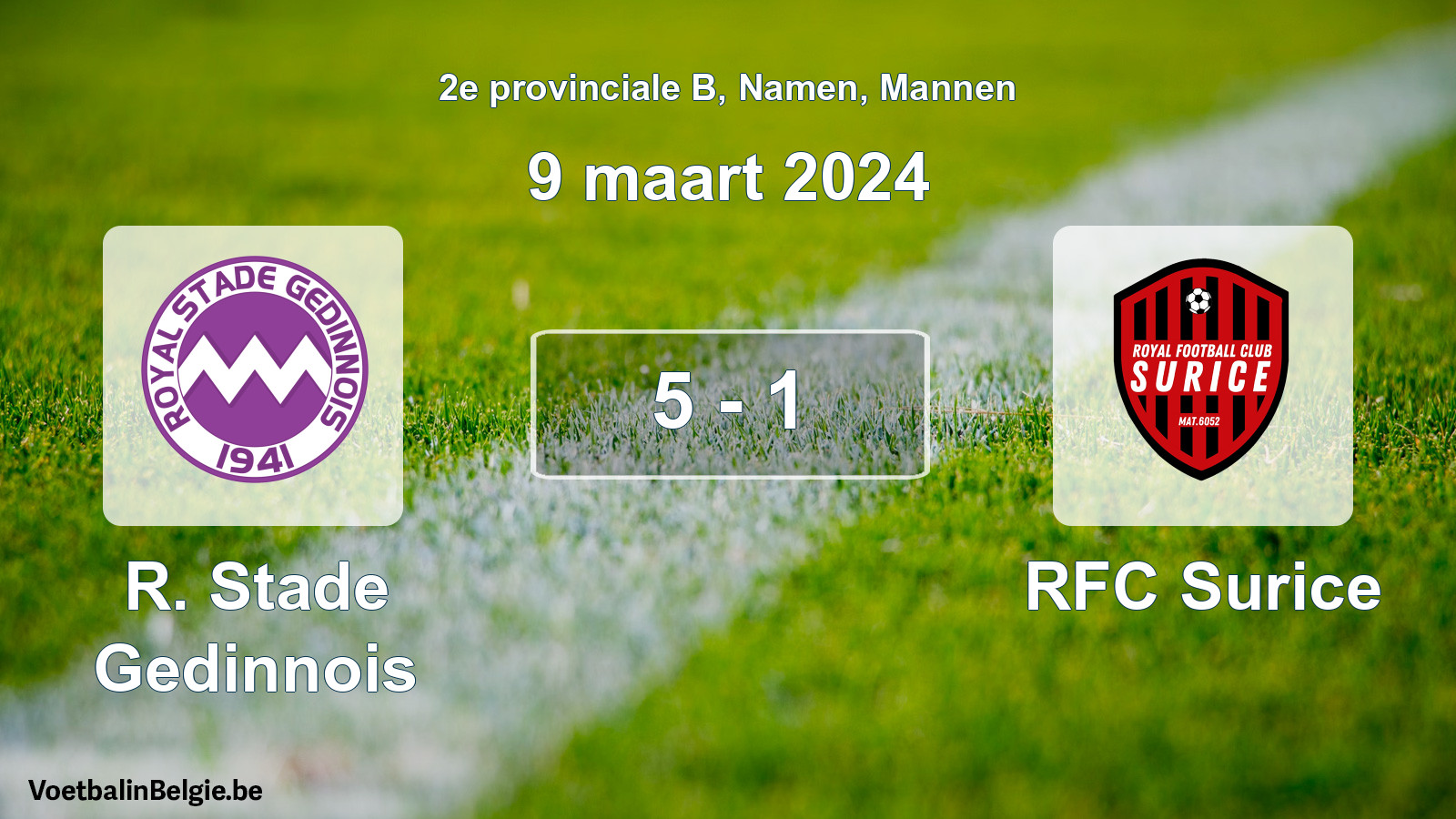 Gespeelde wedstrijd mannenvoetbal: R. Stade Gedinnois - RFC Surice 5 - 1 (9 maart 2024)