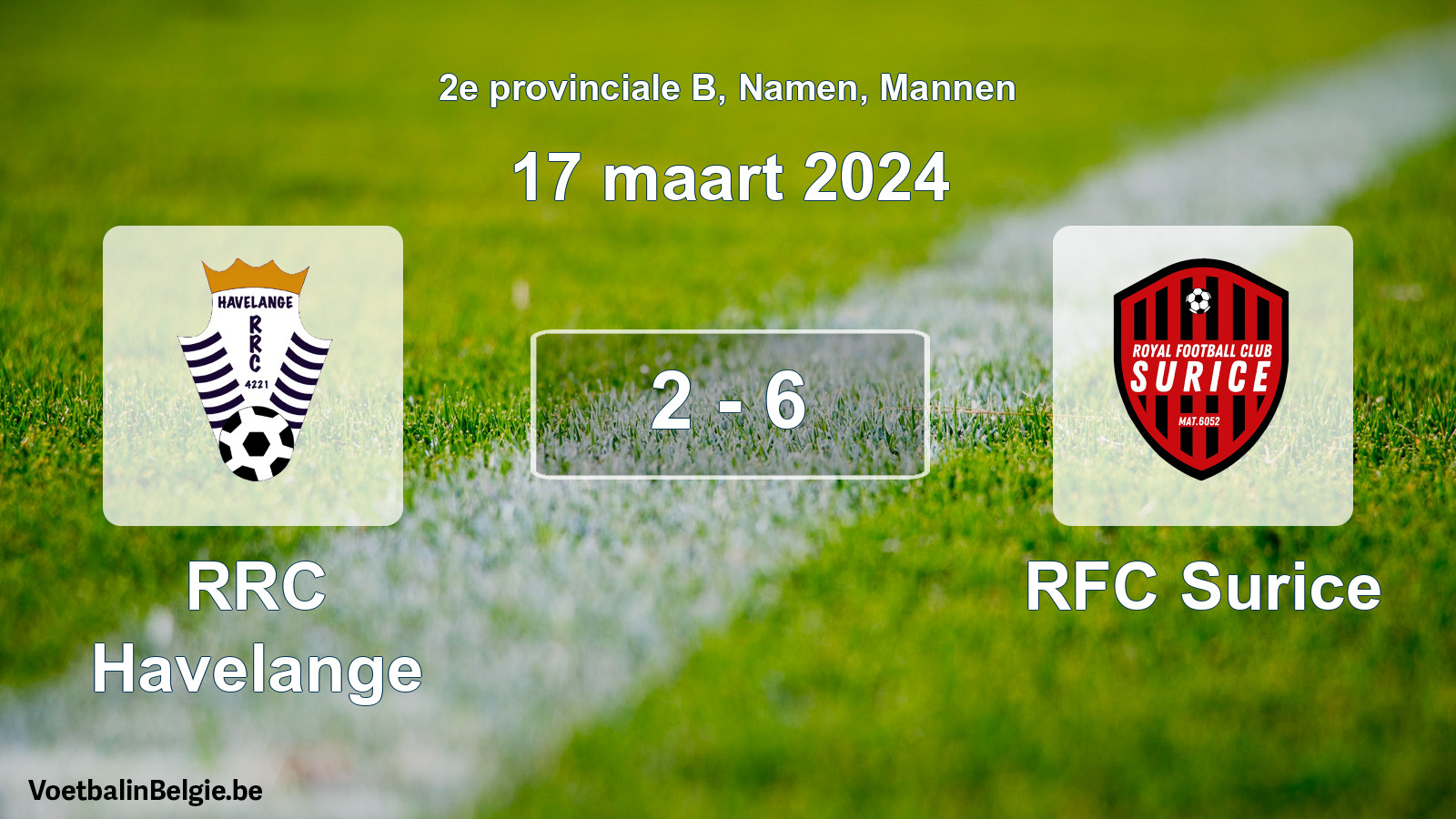 Gespeelde wedstrijd mannenvoetbal: RRC Havelange - RFC Surice 2 - 6 (17 maart 2024)