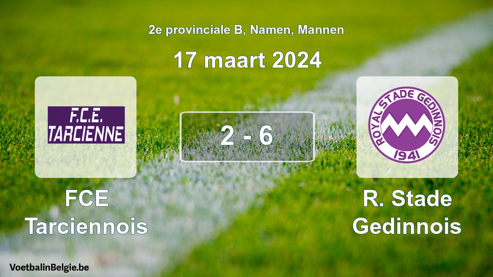 Gespeelde wedstrijd mannenvoetbal: FCE Tarciennois - R. Stade Gedinnois 2 - 6 (17 maart 2024)