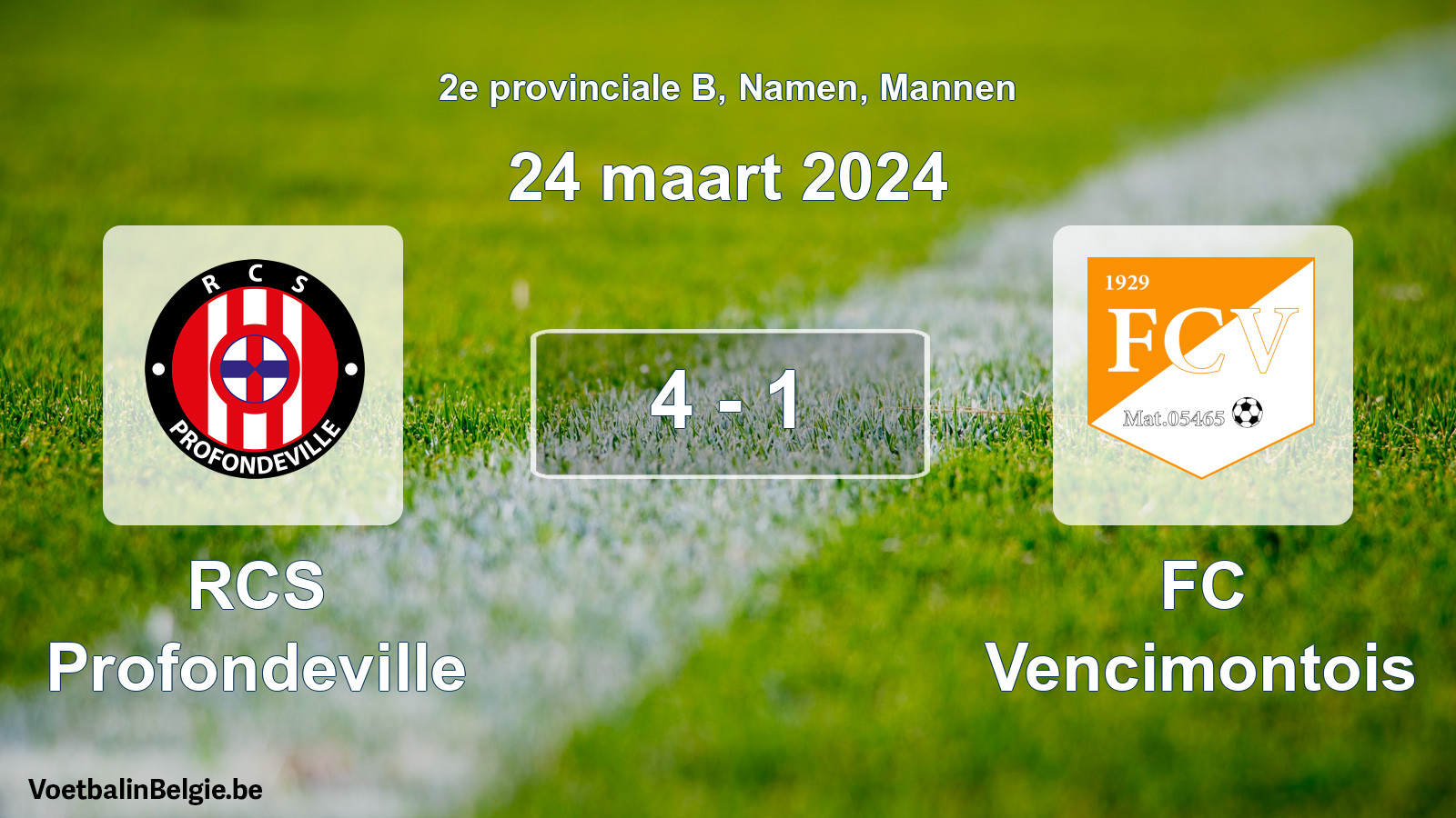Gespeelde wedstrijd mannenvoetbal: RCS Profondeville - FC Vencimontois 4 - 1 (24 maart 2024)