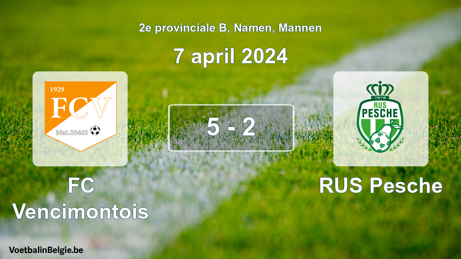 Gespeelde wedstrijd mannenvoetbal: FC Vencimontois - RUS Pesche 5 - 2 (7 april 2024)