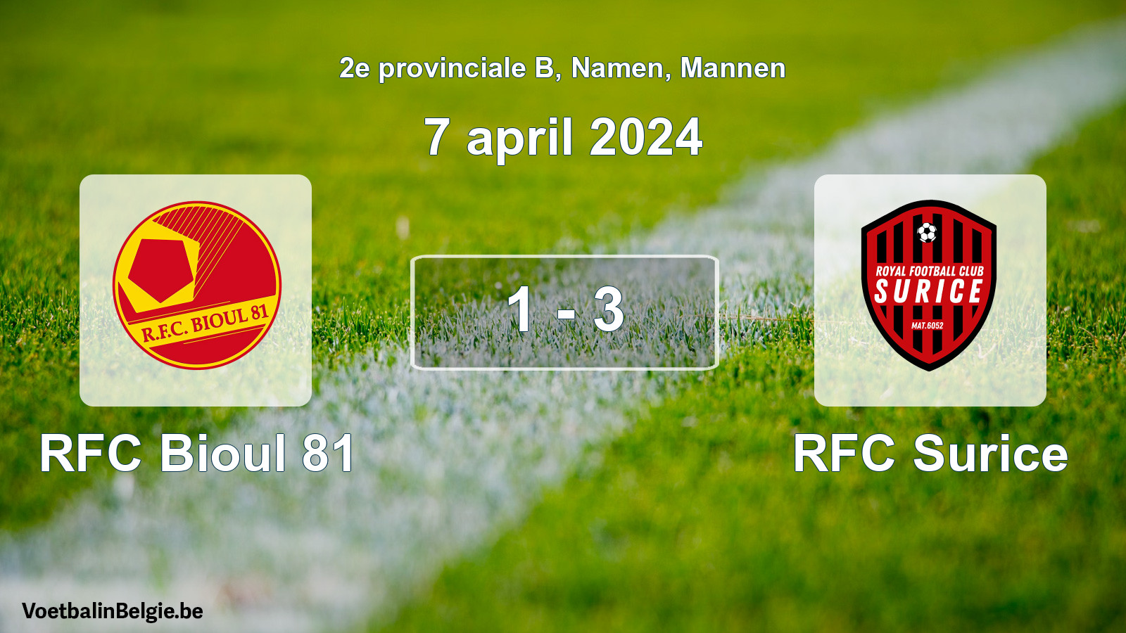 Gespeelde wedstrijd mannenvoetbal: RFC Bioul 81 - RFC Surice 1 - 3 (7 april 2024)