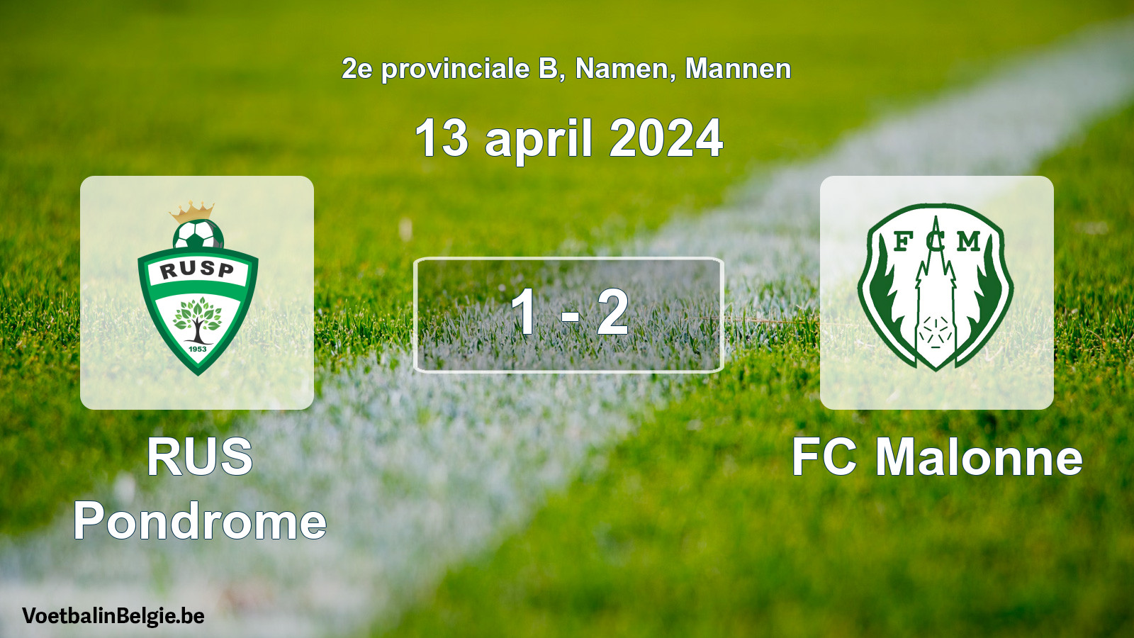 Gespeelde wedstrijd mannenvoetbal: RUS Pondrome - FC Malonne 1 - 2 (13 april 2024)