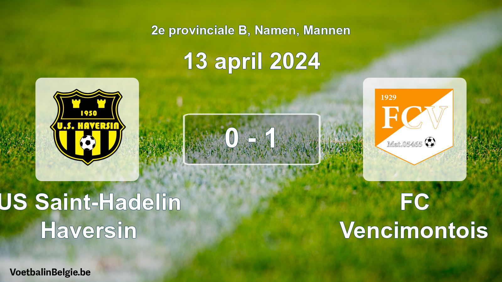 Gespeelde wedstrijd mannenvoetbal: US Saint-Hadelin Haversin - FC Vencimontois 0 - 1 (13 april 2024)