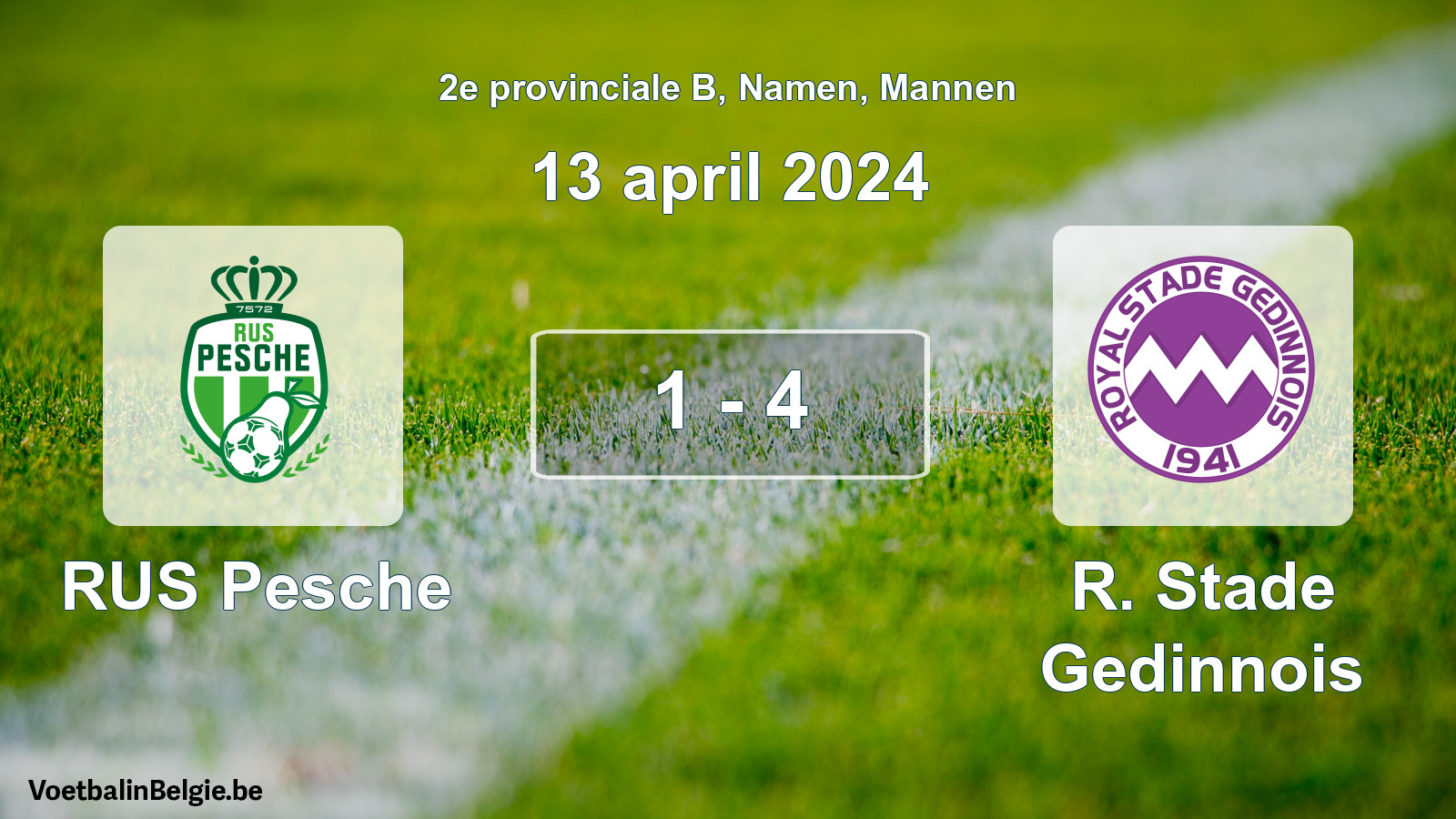 Gespeelde wedstrijd mannenvoetbal: RUS Pesche - R. Stade Gedinnois 1 - 4 (13 april 2024)