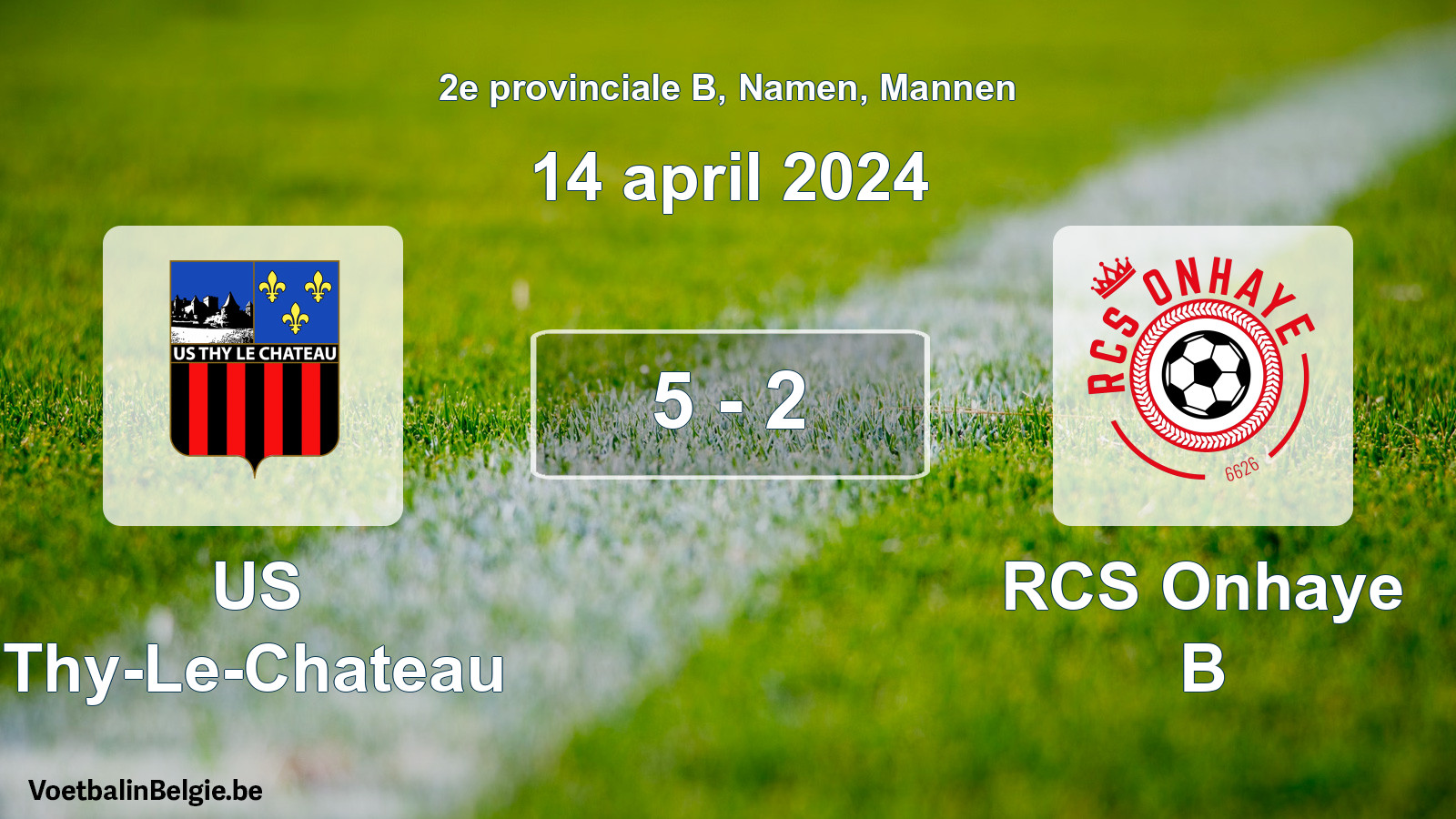 Gespeelde wedstrijd mannenvoetbal: US Thy-Le-Chateau - RCS Onhaye B 5 - 2 (14 april 2024)
