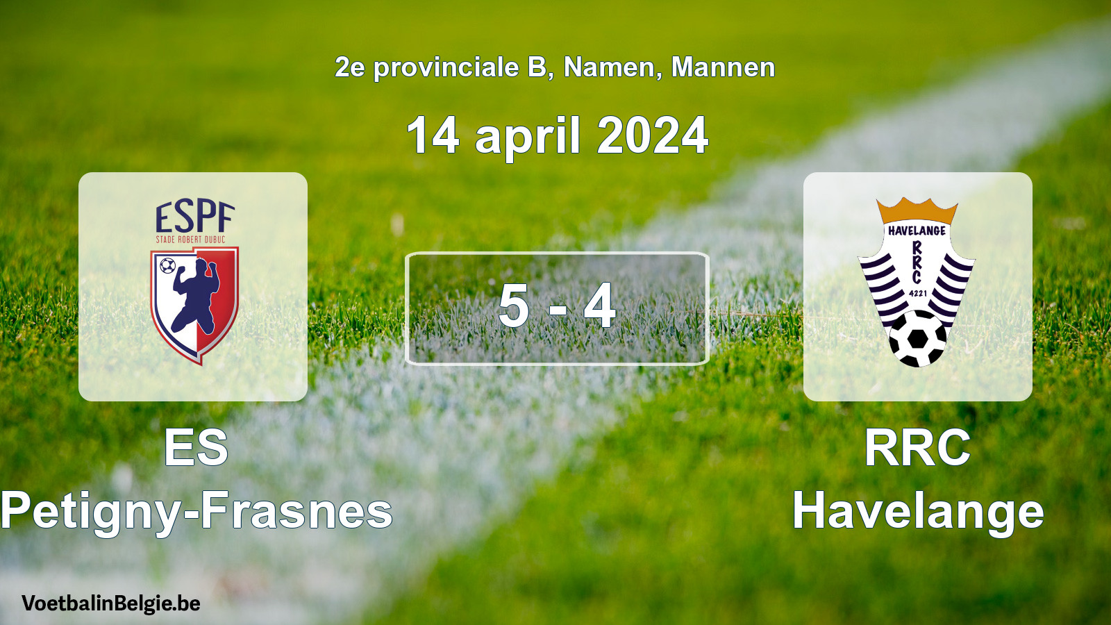 Gespeelde wedstrijd mannenvoetbal: ES Petigny-Frasnes - RRC Havelange 5 - 4 (14 april 2024)