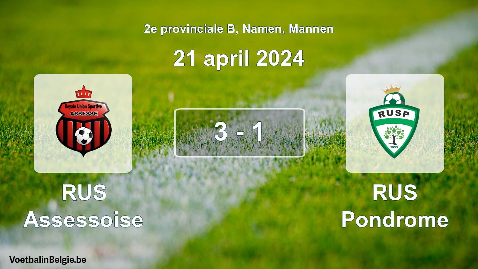 Gespeelde wedstrijd mannenvoetbal: RUS Assessoise - RUS Pondrome 3 - 1 (21 april 2024)