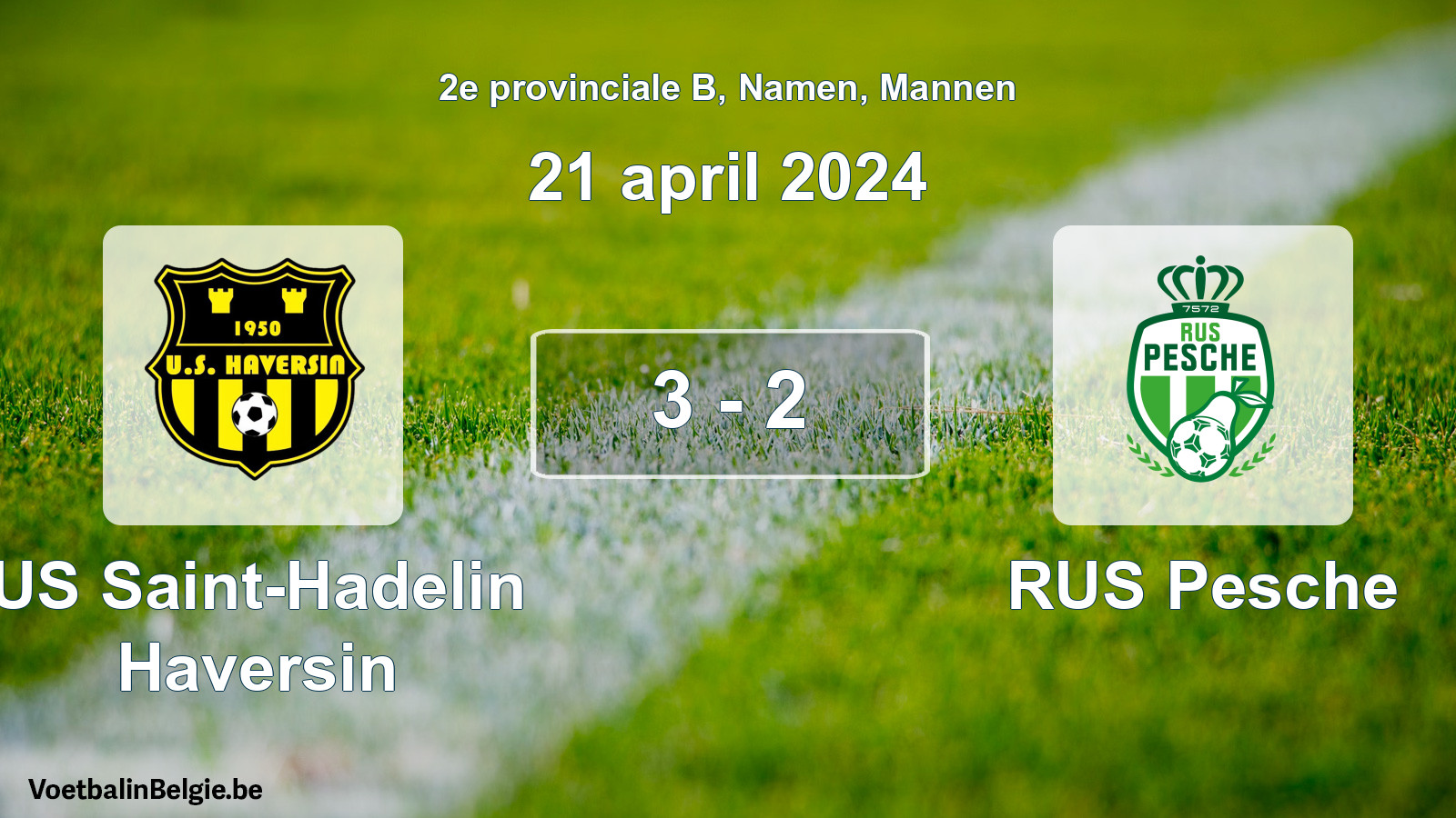 Gespeelde wedstrijd mannenvoetbal: US Saint-Hadelin Haversin - RUS Pesche 3 - 2 (21 april 2024)