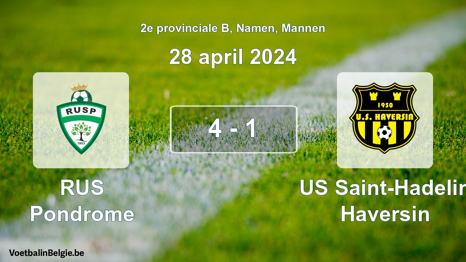 Gespeelde wedstrijd mannenvoetbal: RUS Pondrome - US Saint-Hadelin Haversin 4 - 1 (28 april 2024)