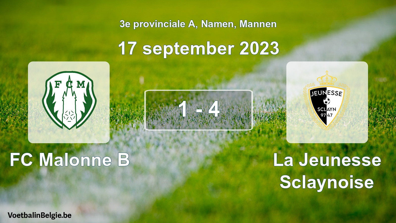 Gespeelde wedstrijd mannenvoetbal: FC Malonne B - La Jeunesse Sclaynoise 1 - 4 (17 september 2023)