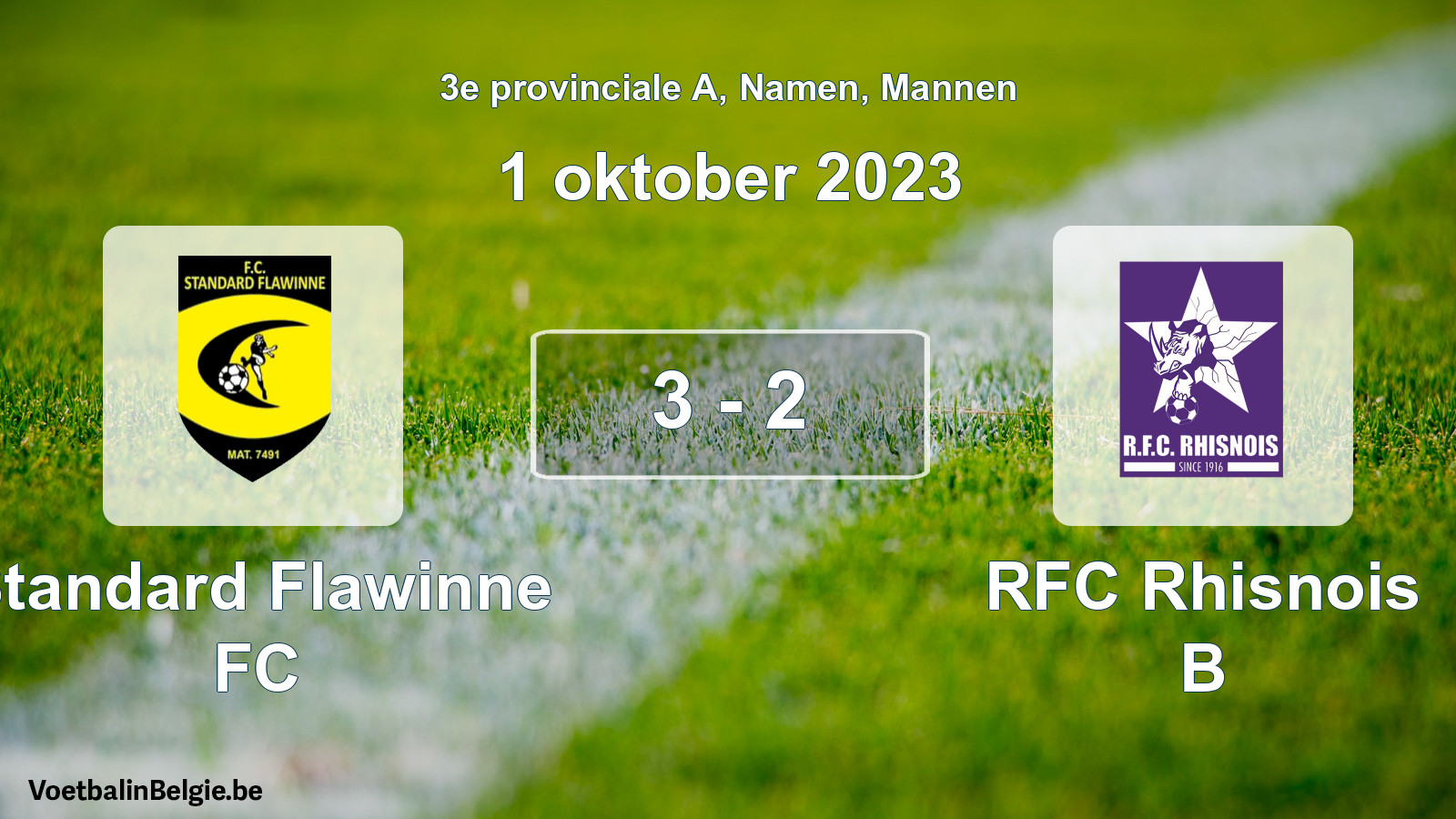 Gespeelde wedstrijd mannenvoetbal: Standard Flawinne FC - RFC Rhisnois B 3 - 2 (1 oktober 2023)