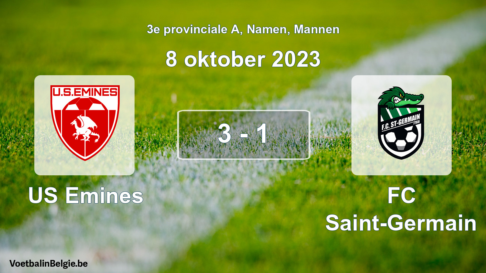 Gespeelde wedstrijd mannenvoetbal: US Emines - FC Saint-Germain 3 - 1 (8 oktober 2023)
