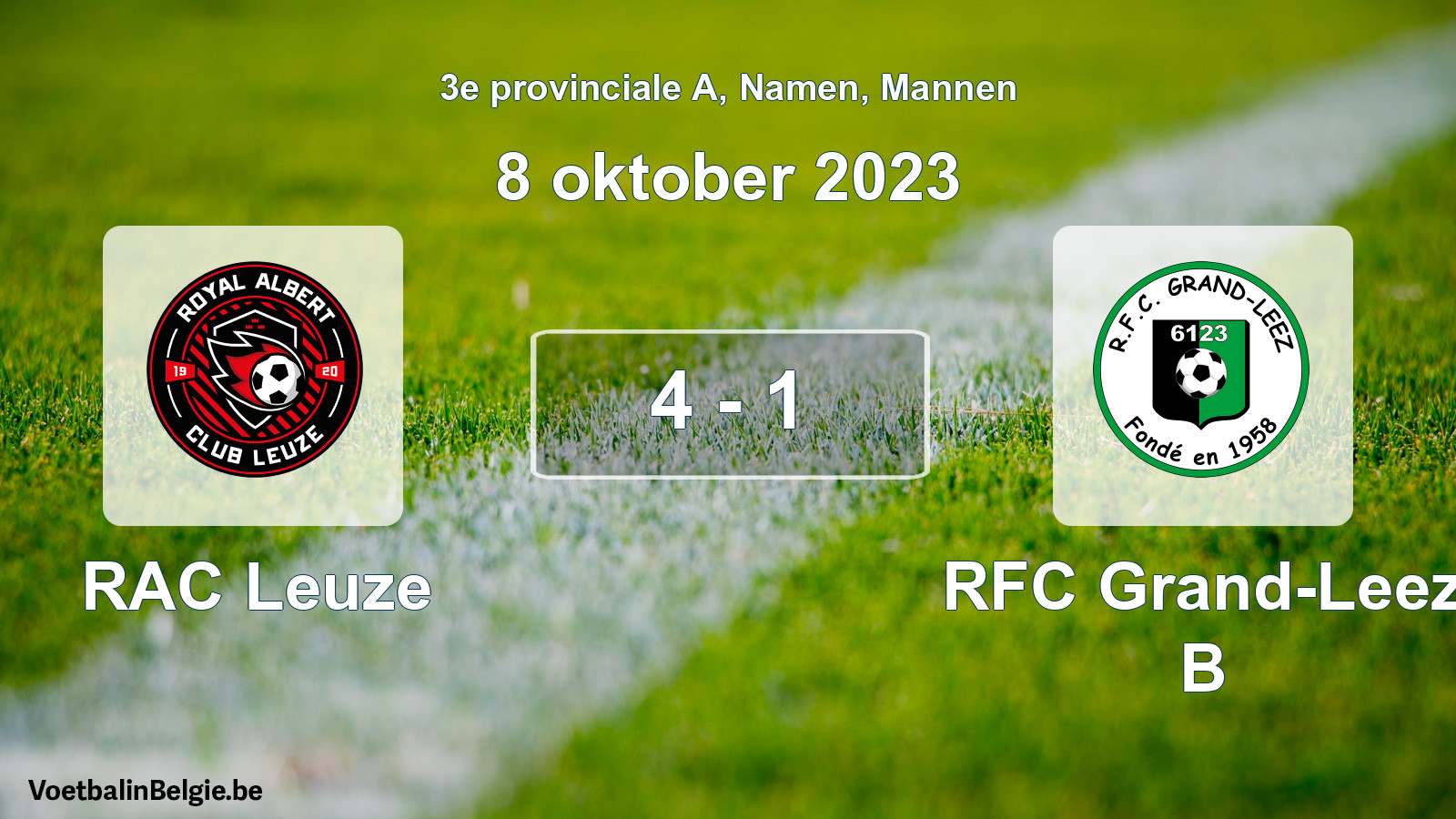 Gespeelde wedstrijd mannenvoetbal: RAC Leuze - RFC Grand-Leez B 4 - 1 (8 oktober 2023)