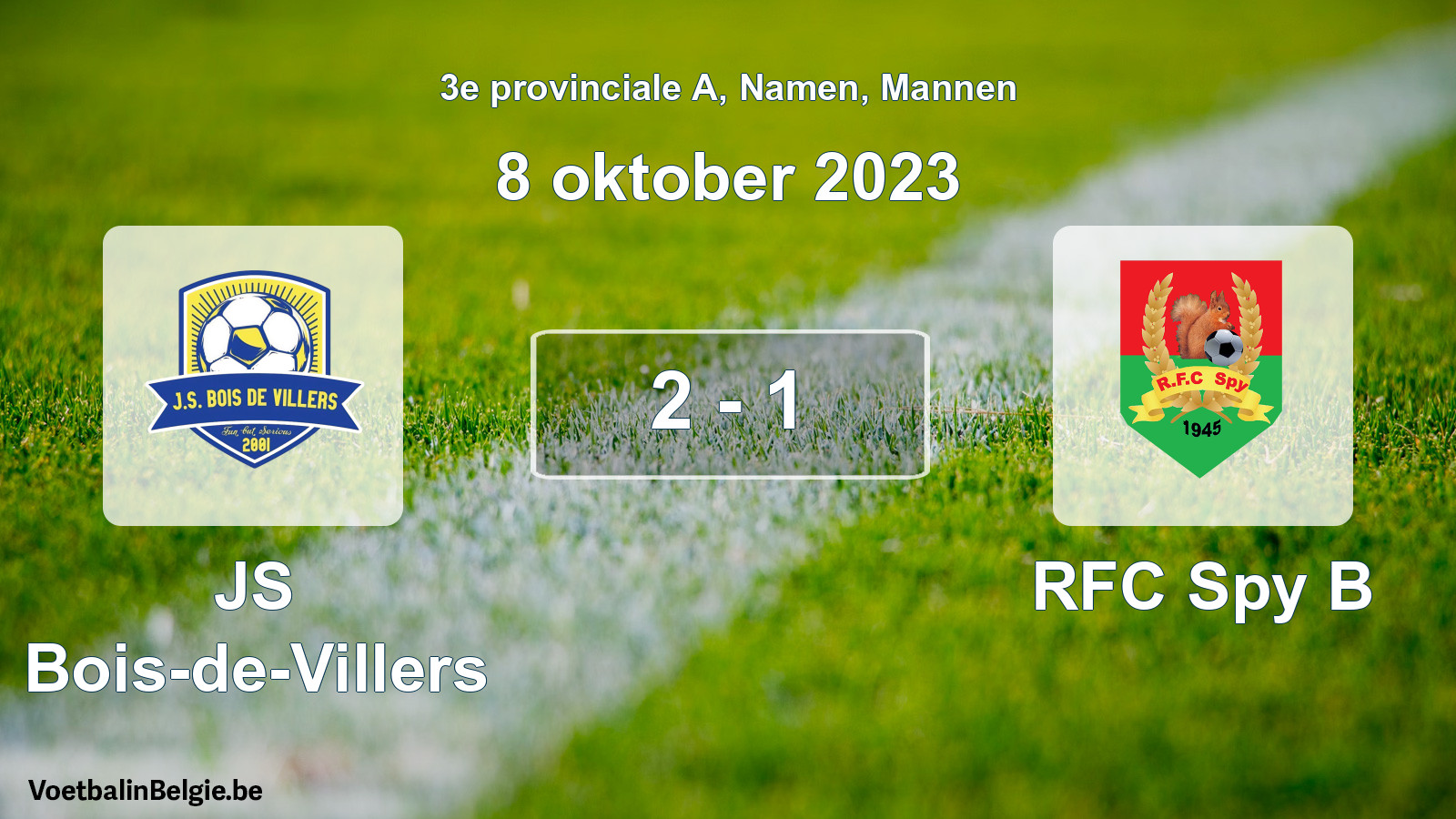 Gespeelde wedstrijd mannenvoetbal: JS Bois-de-Villers - RFC Spy B 2 - 1 (8 oktober 2023)