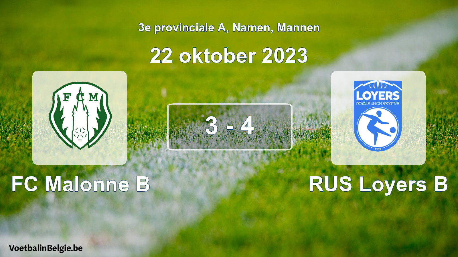 Gespeelde wedstrijd mannenvoetbal: FC Malonne B - RUS Loyers B 3 - 4 (22 oktober 2023)