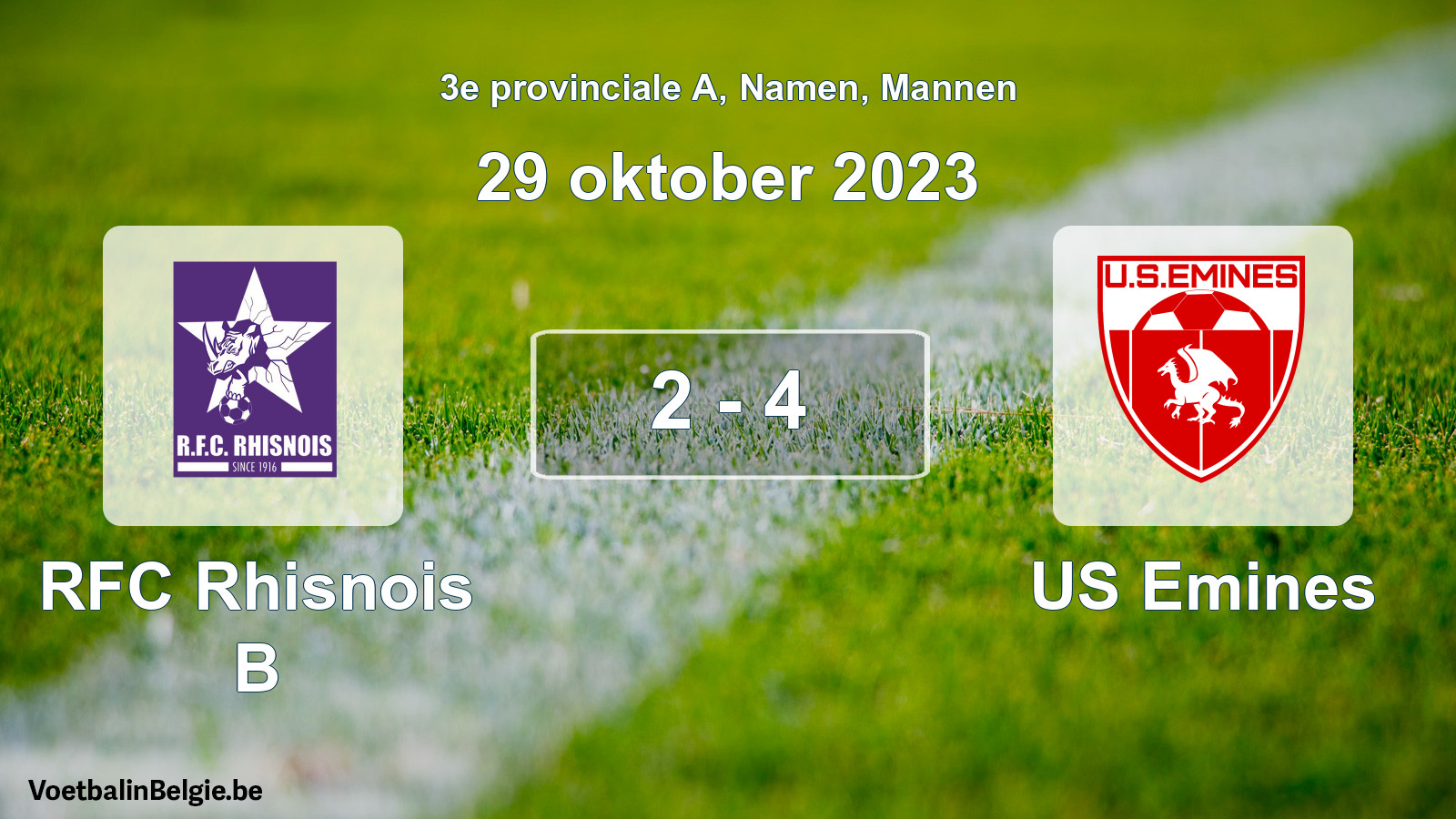 Played match men football: RFC Rhisnois B - US Emines 2 - 4 (29 October 2023)