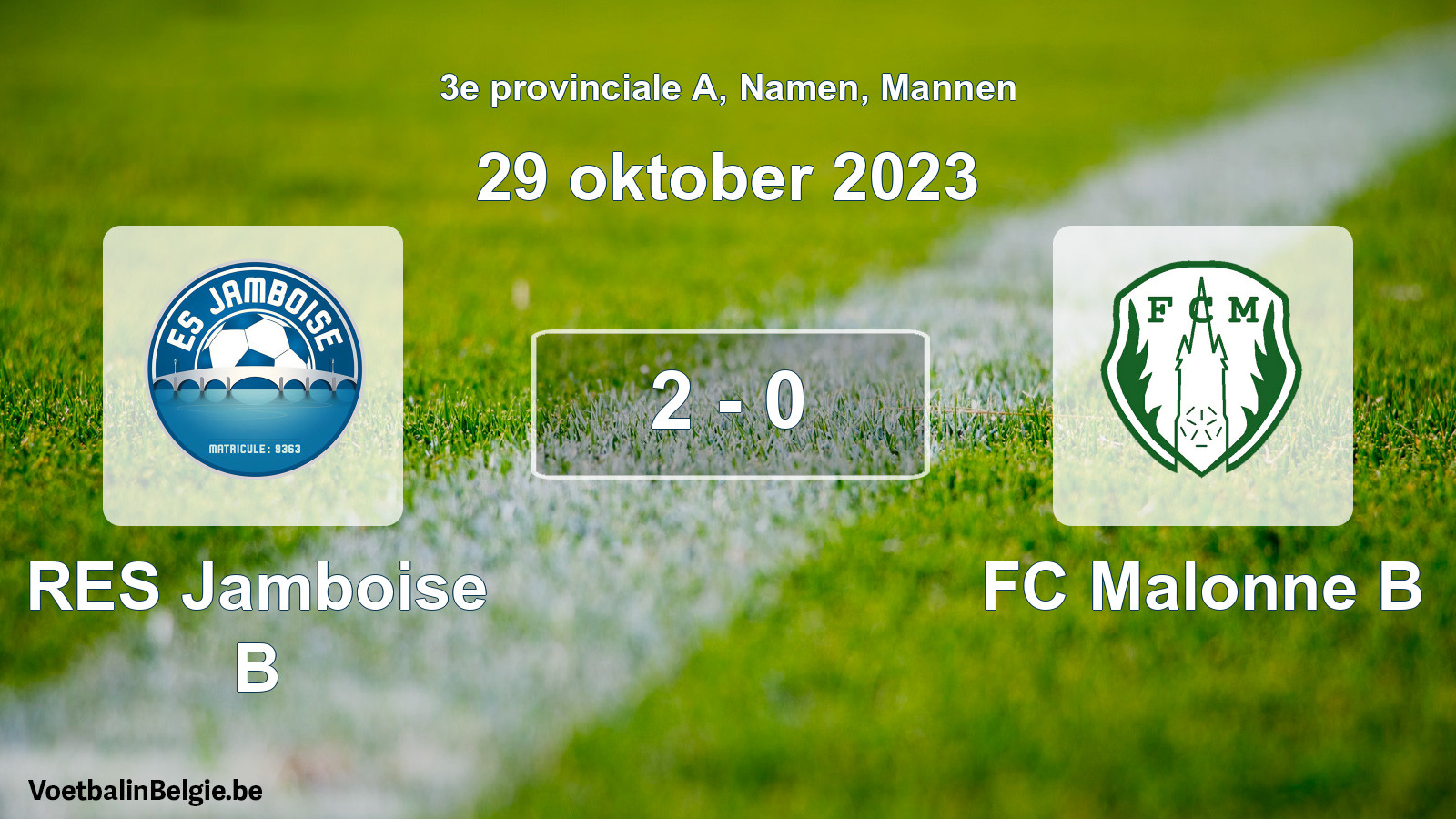 Gespeelde wedstrijd mannenvoetbal: RES Jamboise B - FC Malonne B 2 - 0 (29 oktober 2023)