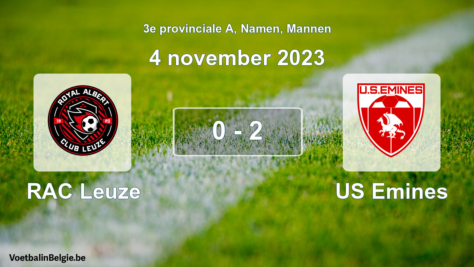 Gespeelde wedstrijd mannenvoetbal: RAC Leuze - US Emines 0 - 2 (4 november 2023)