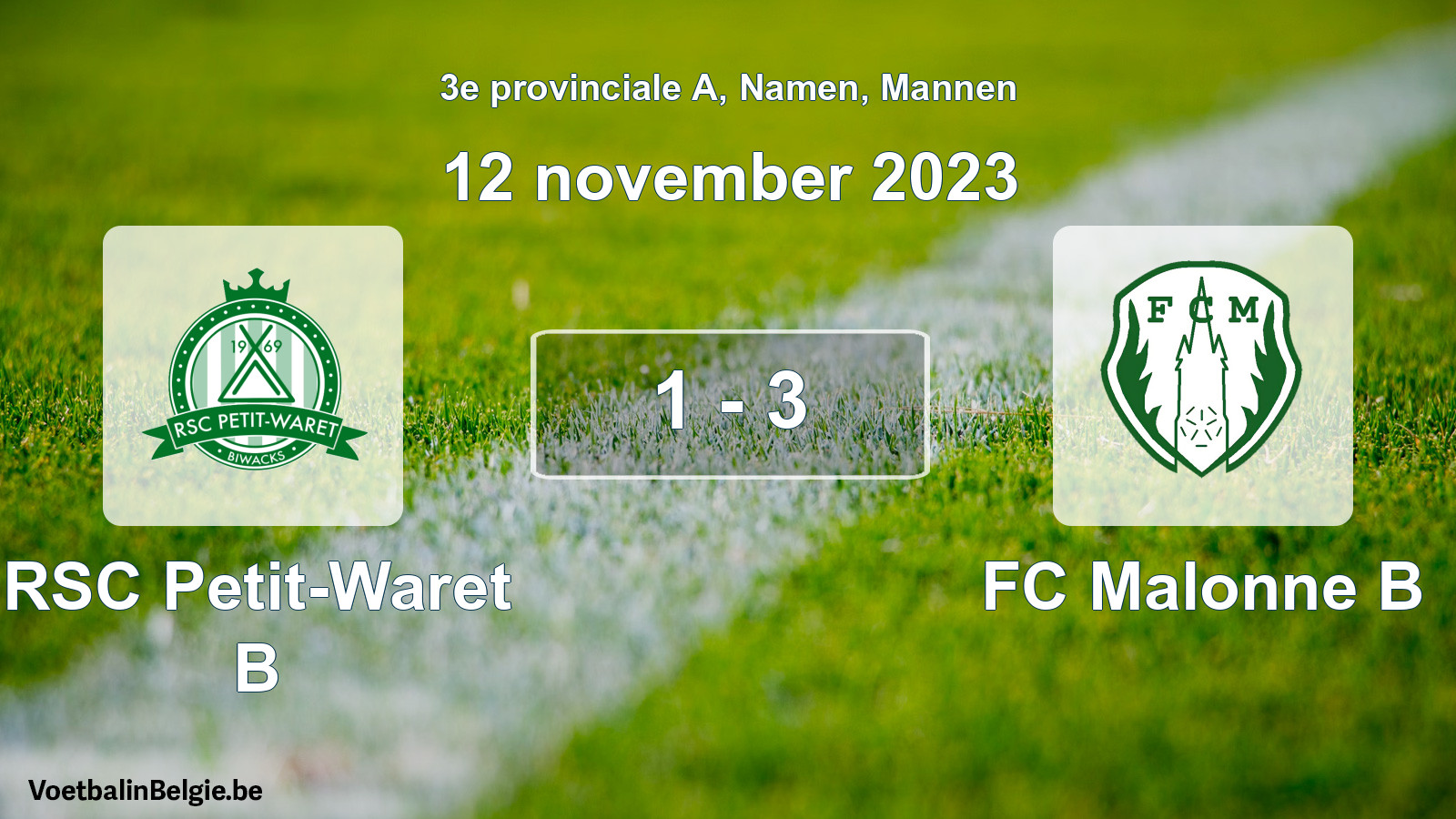 Gespeelde wedstrijd mannenvoetbal: RSC Petit-Waret B - FC Malonne B 1 - 3 (12 november 2023)