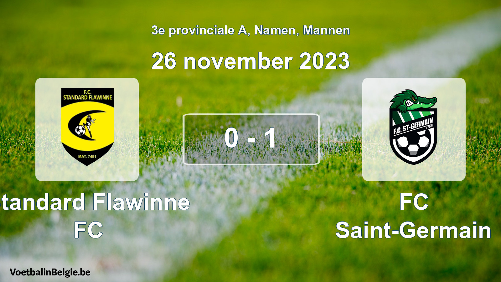 Gespeelde wedstrijd mannenvoetbal: Standard Flawinne FC - FC Saint-Germain 0 - 1 (26 november 2023)