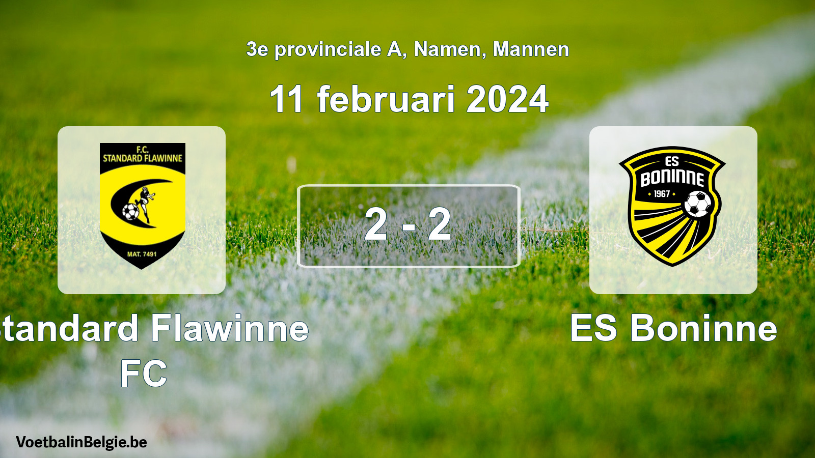 Gespeelde wedstrijd mannenvoetbal: Standard Flawinne FC - ES Boninne 2 - 2 (11 februari 2024)
