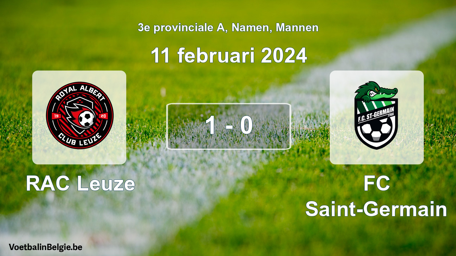 Gespeelde wedstrijd mannenvoetbal: RAC Leuze - FC Saint-Germain 1 - 0 (11 februari 2024)