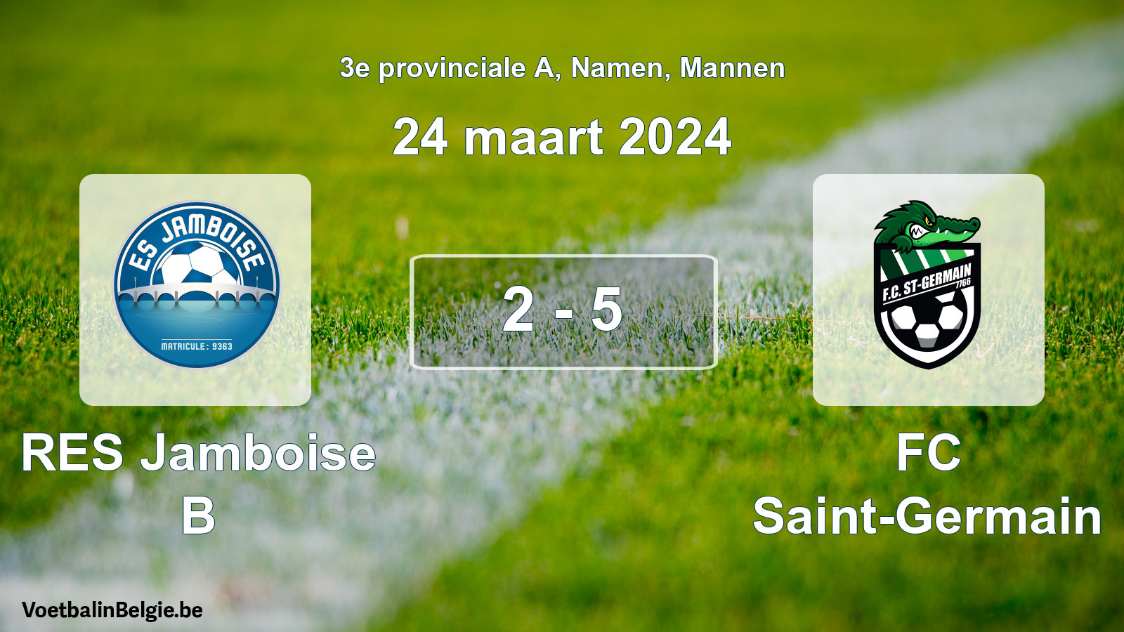 Gespeelde wedstrijd mannenvoetbal: RES Jamboise B - FC Saint-Germain 2 - 5 (24 maart 2024)